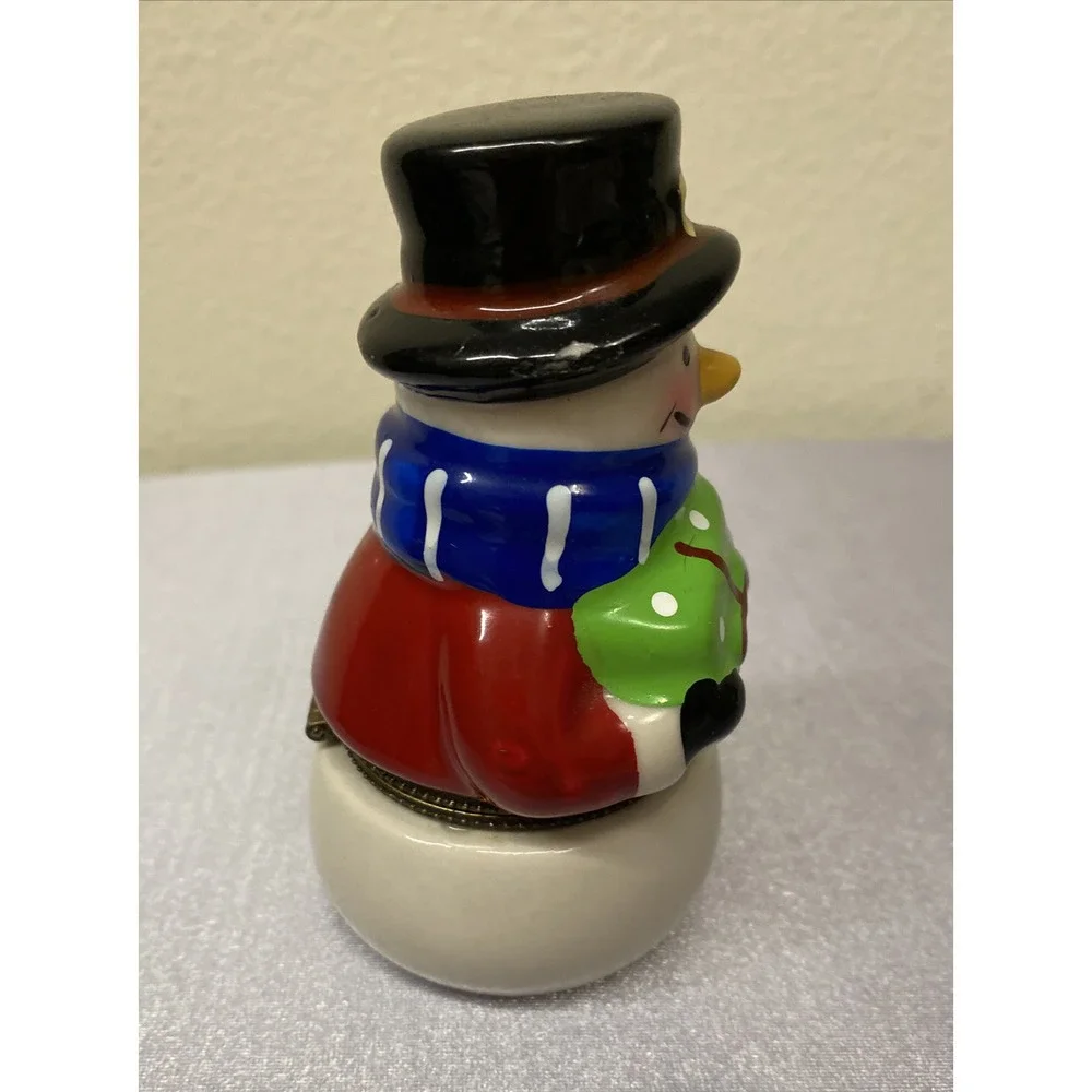 Christmas Porcelain Snowman Hinged Jewelry Trinket Box 4